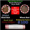 Mixed small cents 1c orig shotgun roll, 1916-d Lincoln Cent,Wheat Cent other end, Brinks Wrapper.