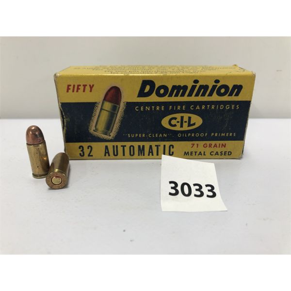 AMMO: 50X CIL DOMINION .32 ACP - 71GR FMJ - Kidd Family Auctions