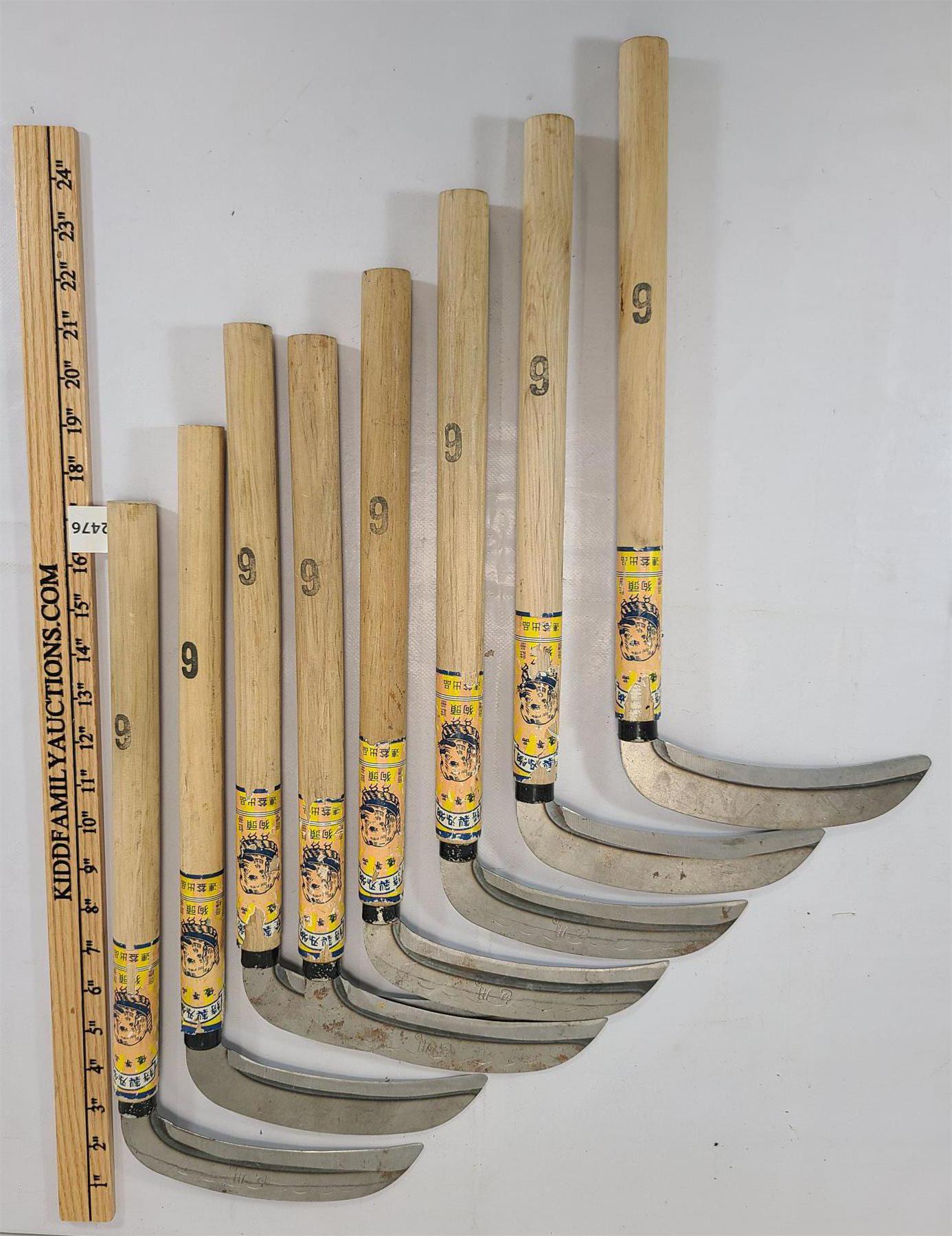 LOT OF 8 - STEEL & WOOD KAMA SICKLES