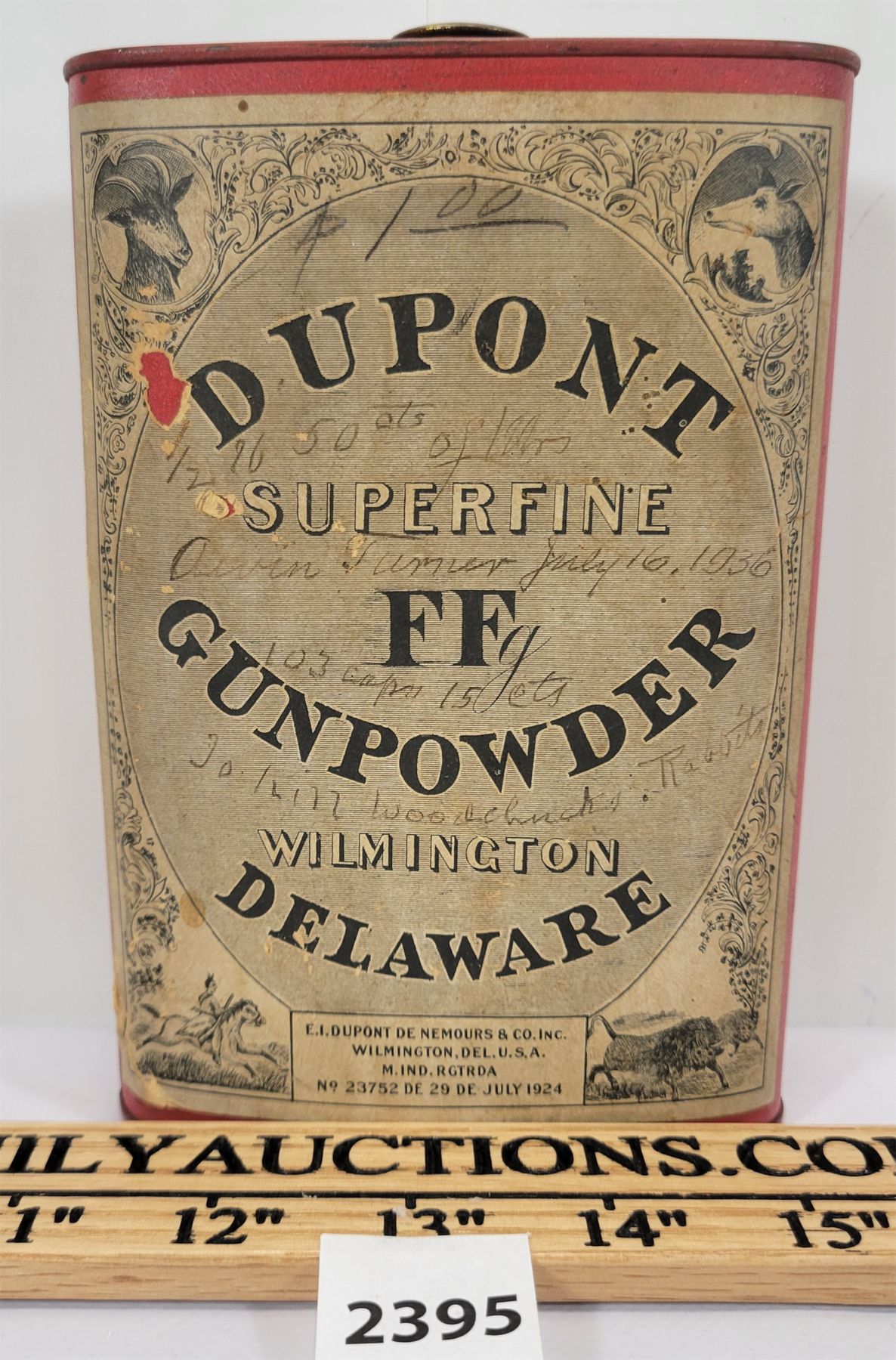 DUPONT SUPERFINE FFF GUNPOWDER TIN - PAPER LABEL
