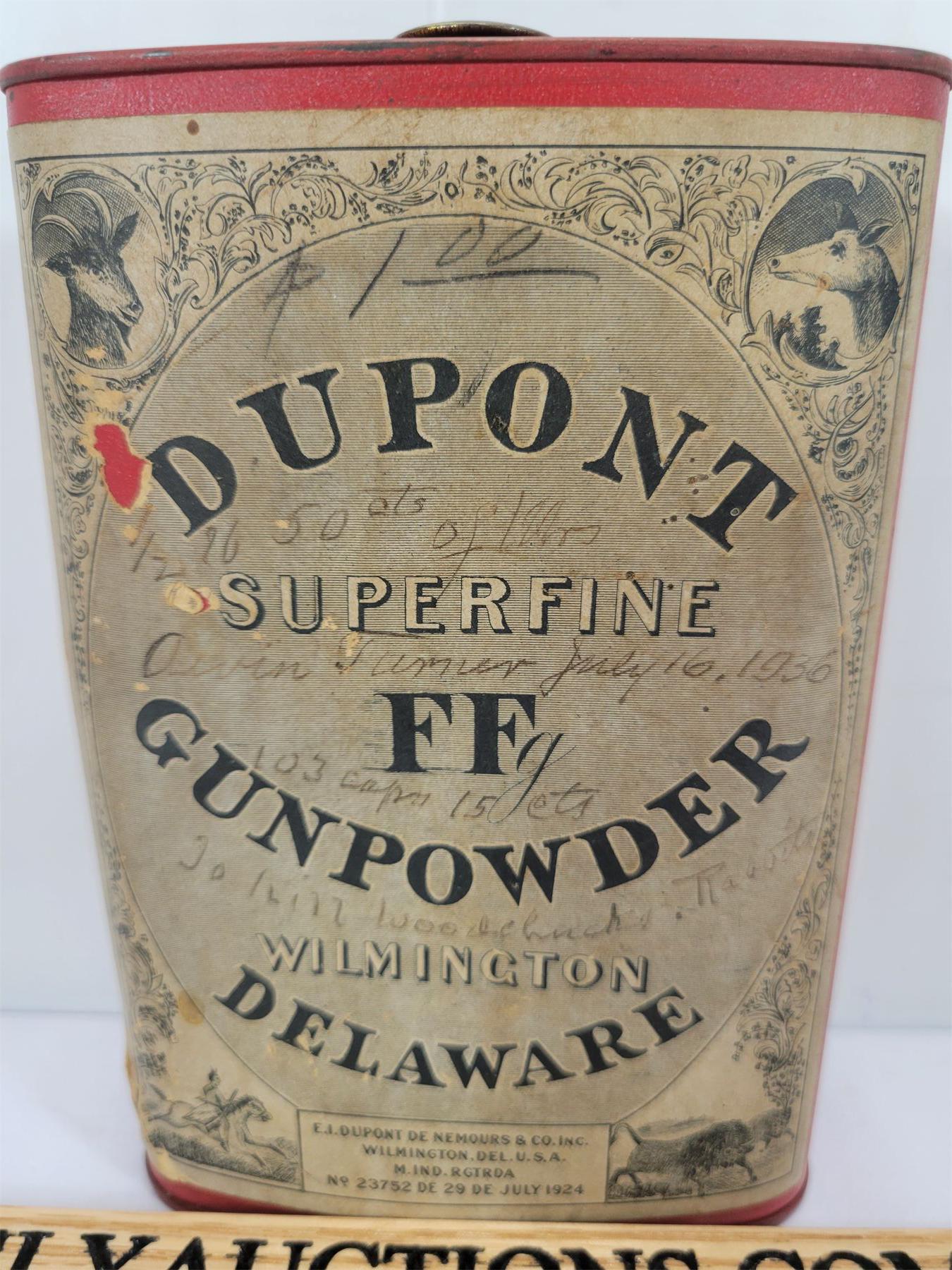 DUPONT SUPERFINE FFF GUNPOWDER TIN - PAPER LABEL