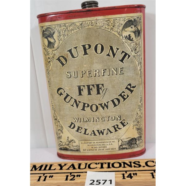 DU PONT SUPERFINE FFFG GUNPOWDER TIN - PAPER LABEL