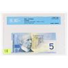 Image 1 : 2001 CANADIAN 5 DOLLAR BANK NOTE GRADED UNC-66 BY