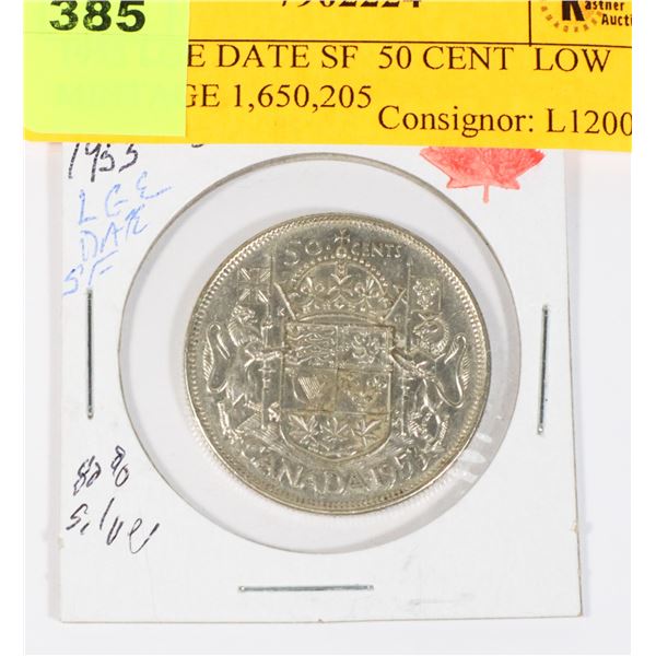 1953 LGE DATE SF 50 CENT LOW MINTAGE 1,650,205