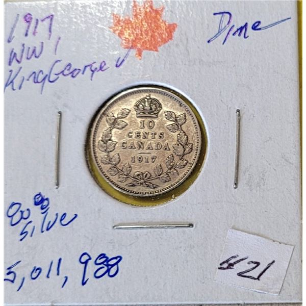 1917 W.W.I DIME 80% SILVER