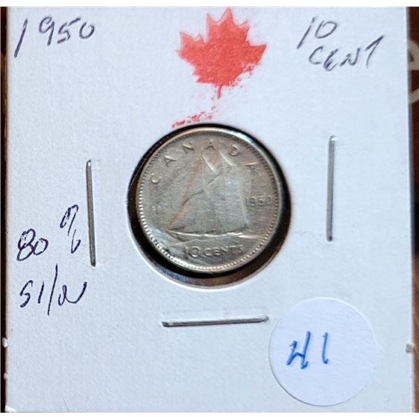 1950 DIME 80% SILVER