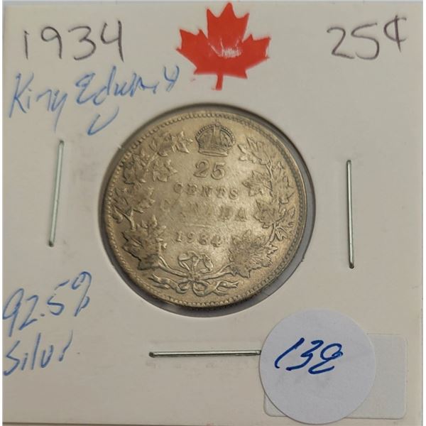 1934 25 CENT 80 % SILVER