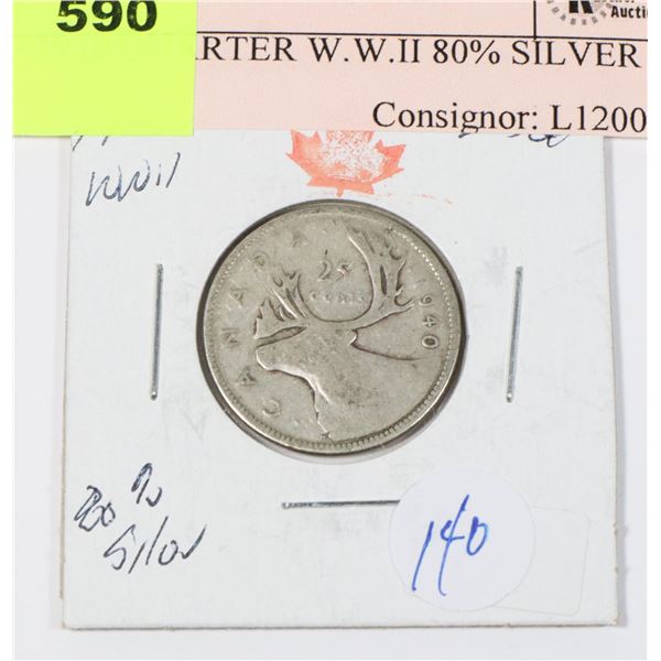 1940 QUARTER W.W.II 80% SILVER