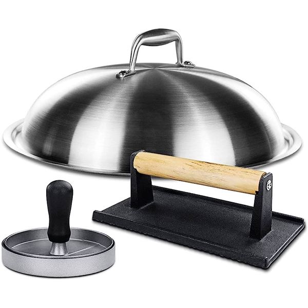 Lot of 1 Hisencn 13inch Burger Press Set - Stainless Steel - Great for Flat Top Grills/Griddles!