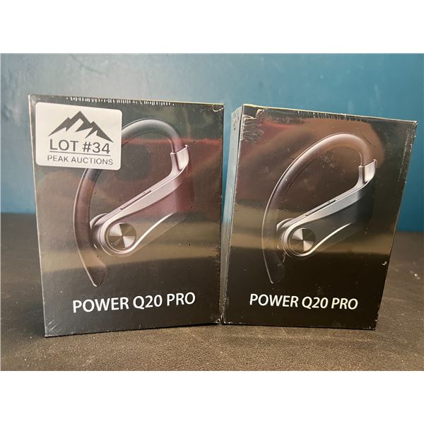 Lot of 2 Power Q20 Pro High-Performance Sport Wireless Earbuds w/ Charging Case