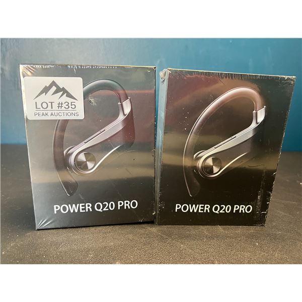 Lot of 2 Power Q20 Pro High-Performance Sport Wireless Earbuds w/ Charging Case
