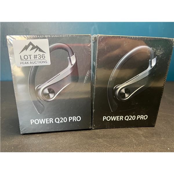 Lot of 2 Power Q20 Pro High-Performance Sport Wireless Earbuds w/ Charging Case