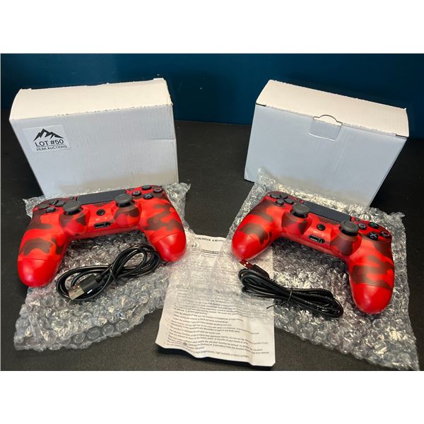 Lot of 2 Wireless Double-Shock Controllers For Playstation 4 (PS4) - Camo Design (Red)
