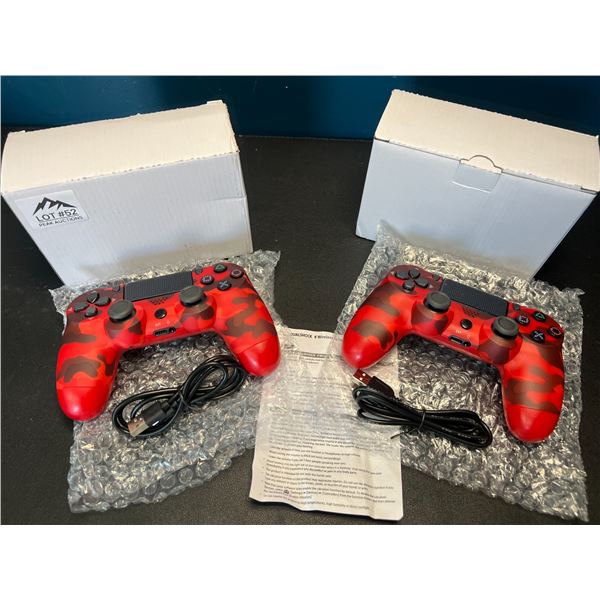 Lot of 2 Wireless Double-Shock Controllers For Playstation 4 (PS4) - Camo Design (Red)