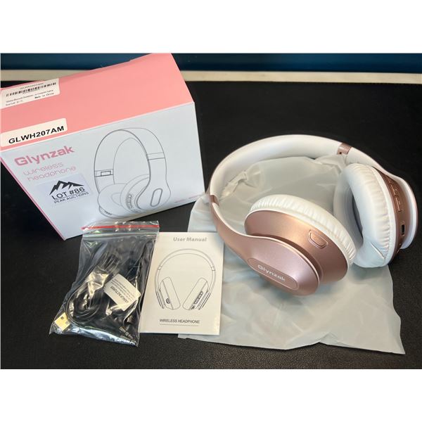 Lot of 1 Glynzak Wireless Bluetooth Over Ear Headphones - 65hr music/talk time! - Rose Gold