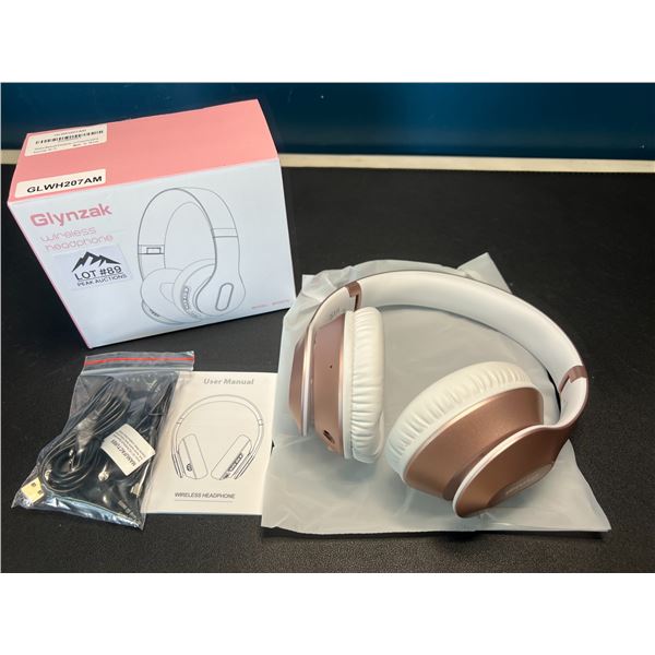 Lot of 1 Glynzak Wireless Bluetooth Over Ear Headphones - 65hr music/talk time! - Rose Gold