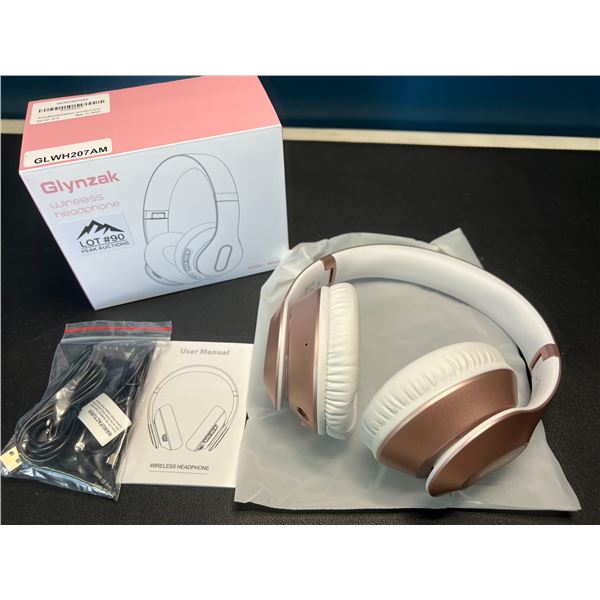 Lot of 1 Glynzak Wireless Bluetooth Over Ear Headphones - 65hr music/talk time! - Rose Gold