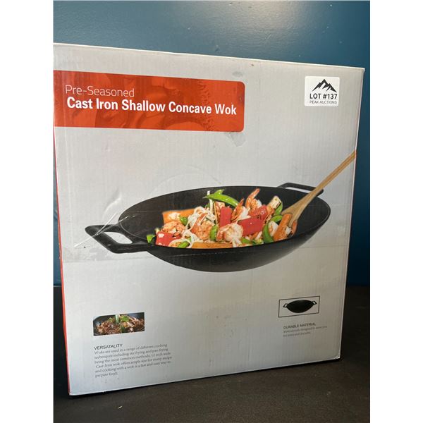 Lot of 1 Pre-Seasoned Cast Iron Shallow Concave Wok - 12 inches