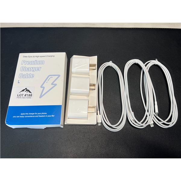 Lot of 3 Fast Chargers (Blocks & Cords) Lightning to USB-C - For Apple Devices