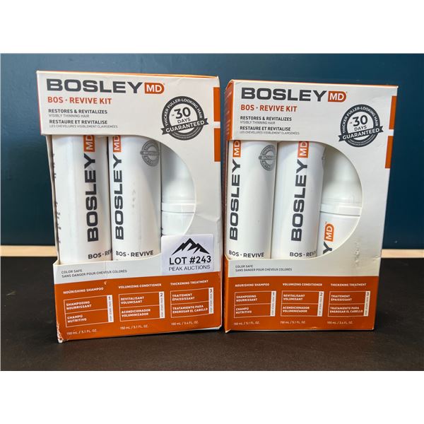 Lot of 2 Bosley MD Bos Revive Kits - Restores/Revitalizes Visibly Thinning Hair - Shampoo & Condit.