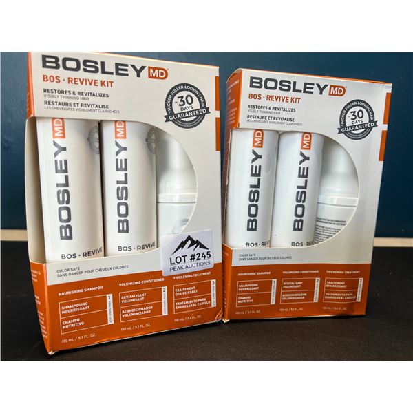 Lot of 2 Bosley MD Bos Revive Kits - Restores/Revitalizes Visibly Thinning Hair - Shampoo & Condit.