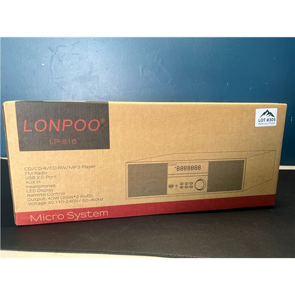 Lot of 1 Lonpoo Nostalgic Home Stereo System - 40W CD Player, Wireless Bluetooth Audio. FM, Etc.