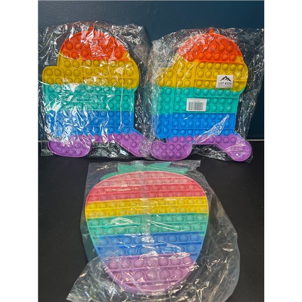 Lot of 3 Jumbo Size Pop-It/Fidget Toys - AmongUs & Strawberry Design - 12 inch size