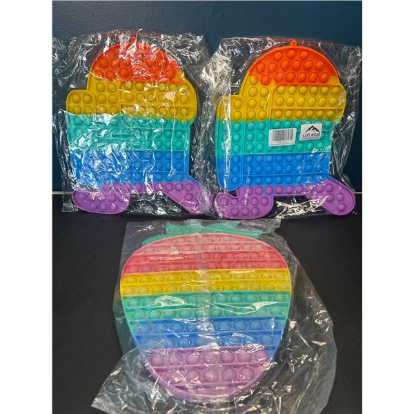 Lot of 3 Jumbo Size Pop-It/Fidget Toys - AmongUs & Strawberry Design - 12 inch size