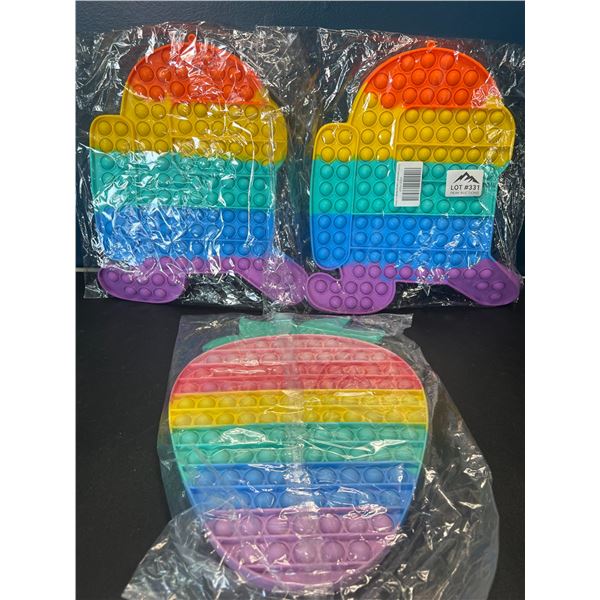 Lot of 3 Jumbo Size Pop-It/Fidget Toys - AmongUs & Strawberry Design - 12 inch size