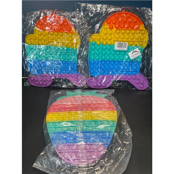 Lot of 3 Jumbo Size Pop-It/Fidget Toys - AmongUs & Strawberry Design - 12 inch size