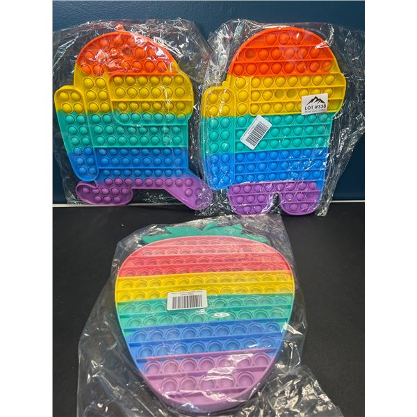 Lot of 3 Jumbo Size Pop-It/Fidget Toys - AmongUs & Strawberry Design - 12 inch size