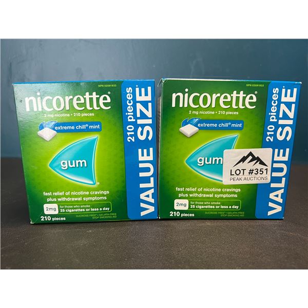 Lot of 2 Boxes of Nicorette Gum; Quit Smoking Aid - Value Size Boxes; 210 PCS per box! Extreme Mint