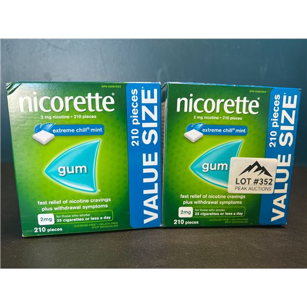 Lot of 2 Boxes of Nicorette Gum; Quit Smoking Aid - Value Size Boxes; 210 PCS per box! Extreme Mint