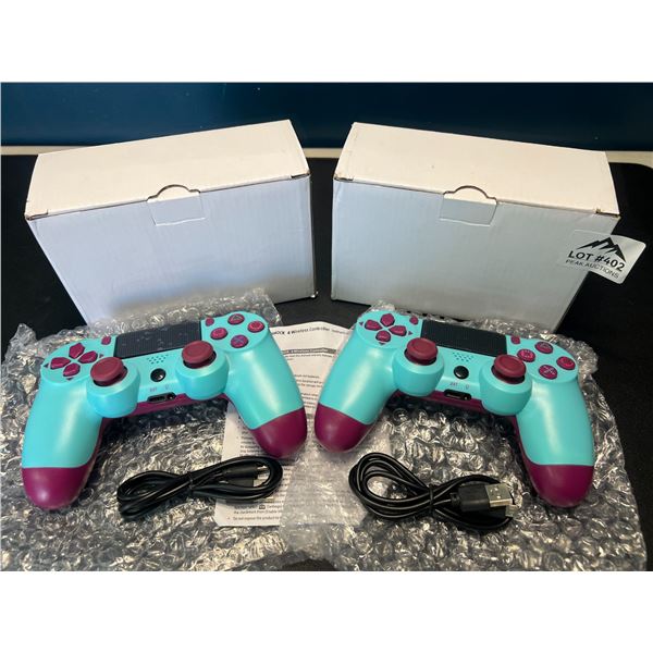 Lot of 2 Wireless Double-Shock Controllers For Playstation 4 (PS4) - Bright Blue