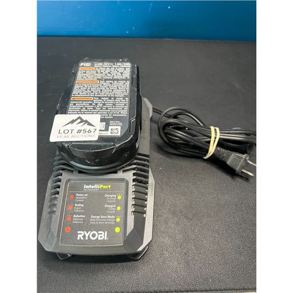 Lot of 1 RYOBI IntelliPort Lithium Charger w/ Battery - Used