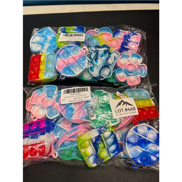 Lot of 2 Multi-Packs of Fidget/Pop-It Keychains - 20PCS per pack/40 total