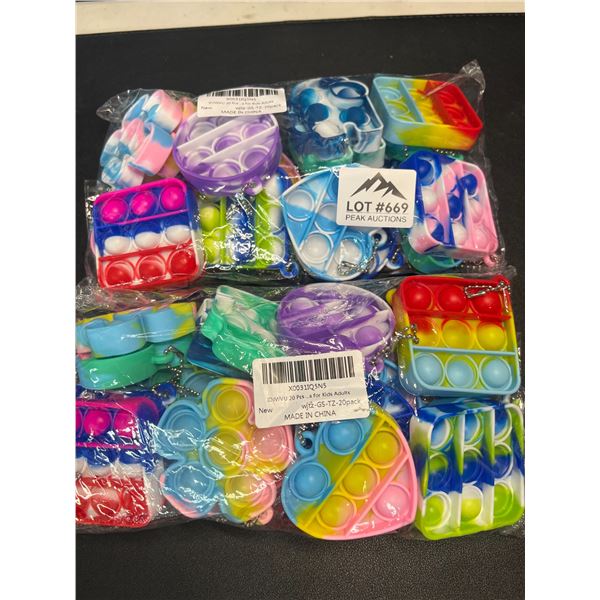 Lot of 2 Multi-Packs of Fidget/Pop-It Keychains - 20PCS per pack/40 total