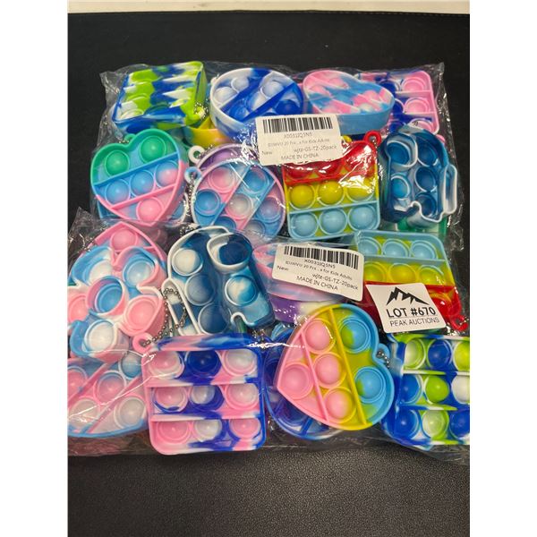 Lot of 2 Multi-Packs of Fidget/Pop-It Keychains - 20PCS per pack/40 total