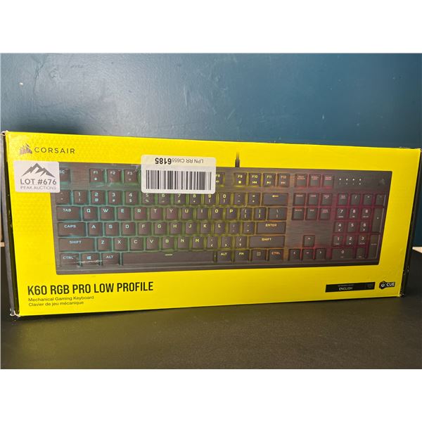 Lot of 1 Corsair K60 RGB Pro Low Profile Mechanical Gaming Keyboard - New Sealed!