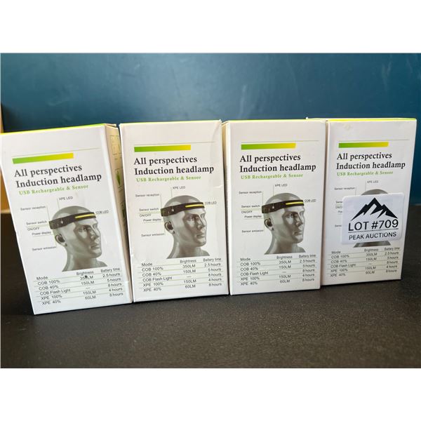 Lot of 4 USB-Rechargeable Headlamps