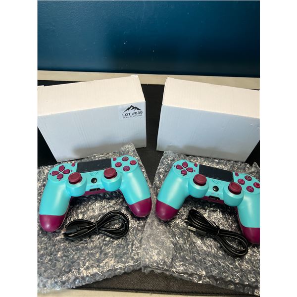 Lot of 2 Wireless Double-Shock Controllers For Playstation 4 (PS4) - Bright Blue