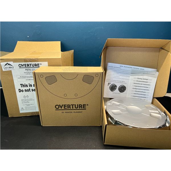 Lot of Overture PETG 3D-Printing Filament - 2 Rolls - Space Gray & Light Gray