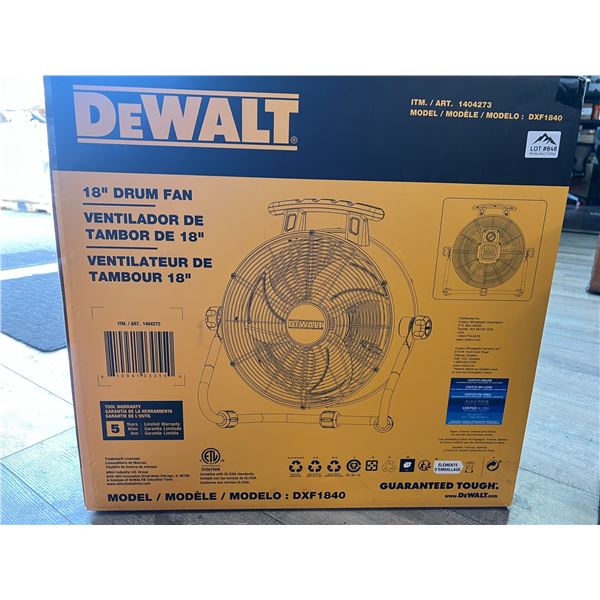 Lot of 1 Dewalt 18inch Industrial Floor Fan/Drum Fan