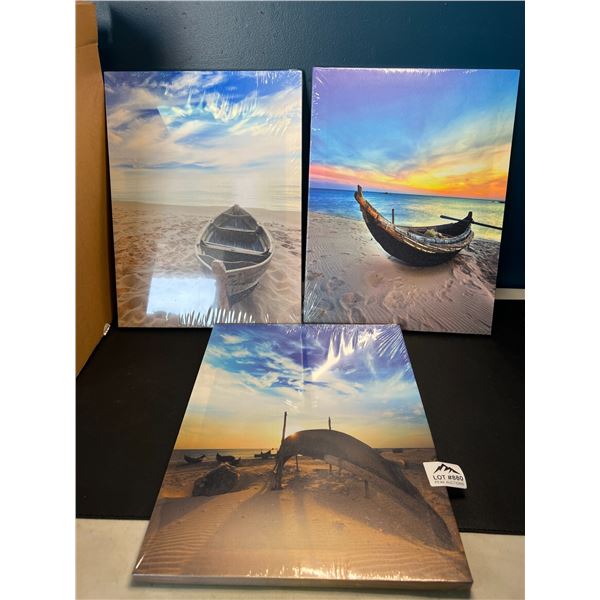 Lot of 3 Assorted Wall Art Canvases - 15 x 12 inch - Beach Themed