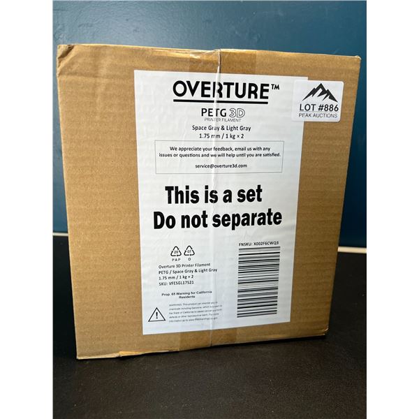Lot of Overture PETG 3D-Printing Filament - 2 Rolls - Space Gray & Light Gray