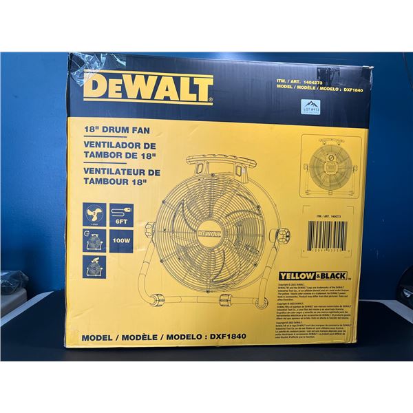 Lot of 1 Dewalt 18inch Industrial Floor Fan/Drum Fan