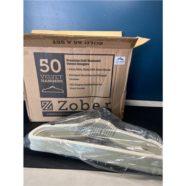 Lot of 1 Box of Velvet Coat Hangers - Pack of 50 - Cream Color