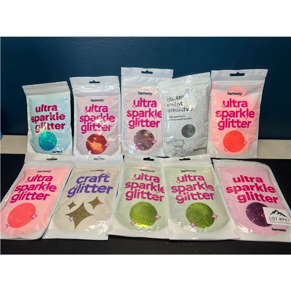 Lot of 10 Packs of High-Quality Hemway Craft Glitters - Assorted Colours