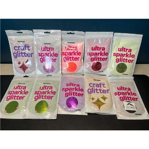 Lot of 10 Packs of High-Quality Hemway Craft Glitters - Assorted Colours