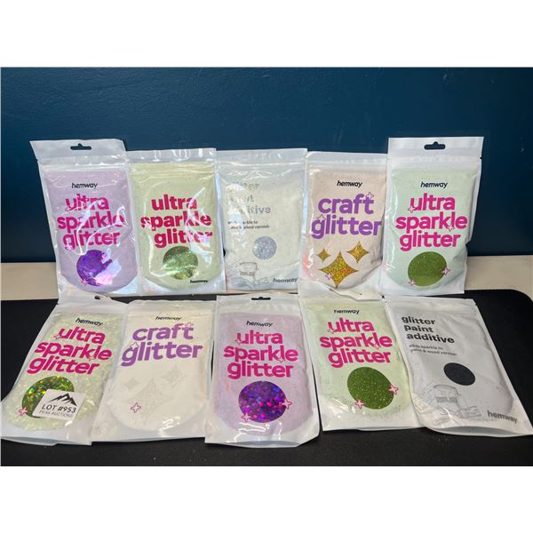 Lot of 10 Packs of High-Quality Hemway Craft Glitters - Assorted Colours